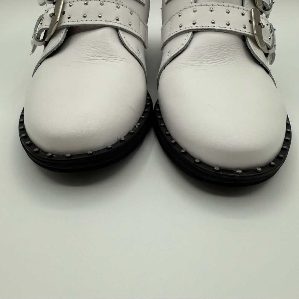 Steve Madden Pursue Moto Ankle Boots White Leather Buckle Studded 7M - Picture 7 of 16